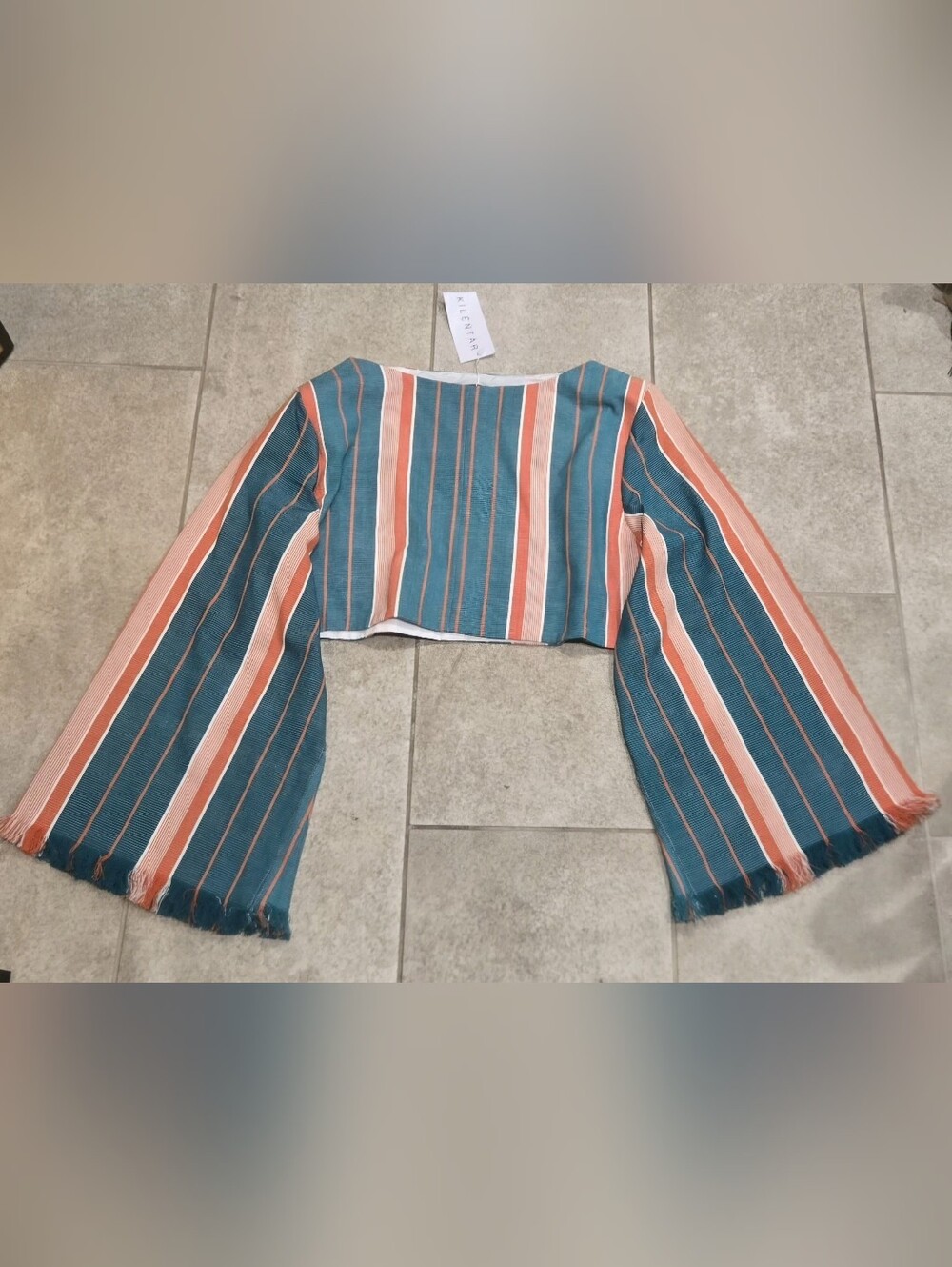 NWT Kilentar Tayo Striped Crop Top Bell Sleeve UK 14 US 10 Hand Woven Cotton